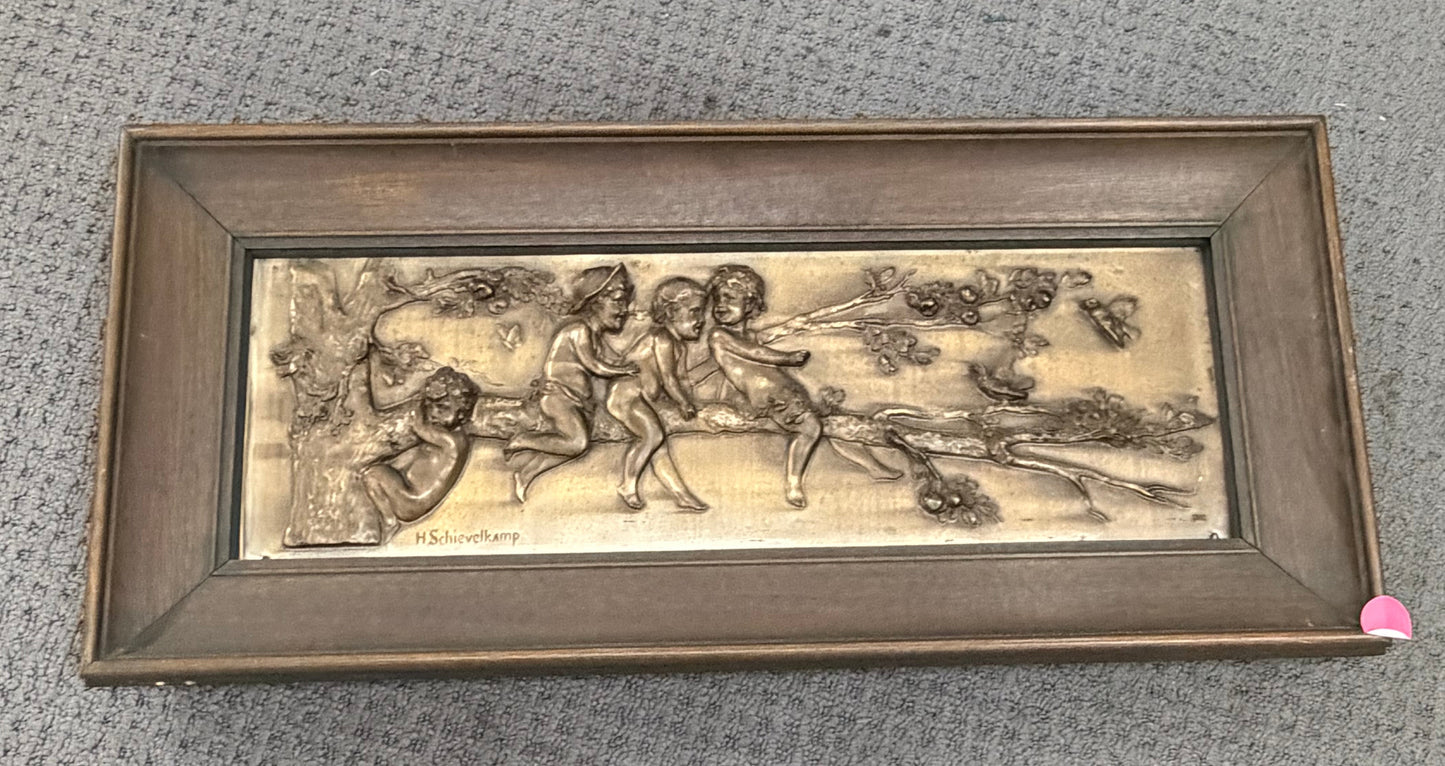 Antique WMF Jugendstil Relief Plaque by Hermann Schievelkamp c.1900 – Framed German Art Nouveau Wall Panel