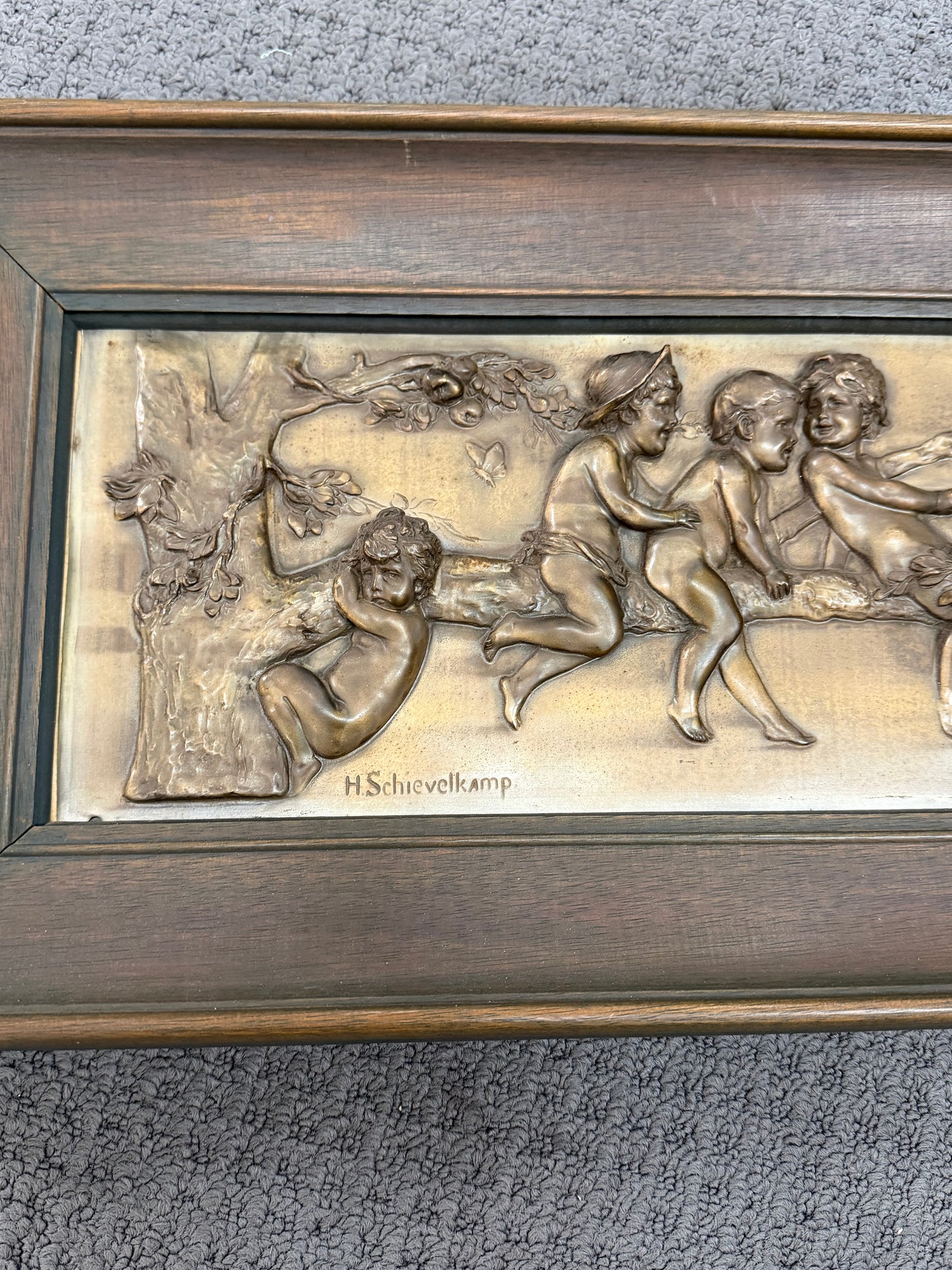 Antique WMF Jugendstil Relief Plaque by Hermann Schievelkamp c.1900 – Framed German Art Nouveau Wall Panel