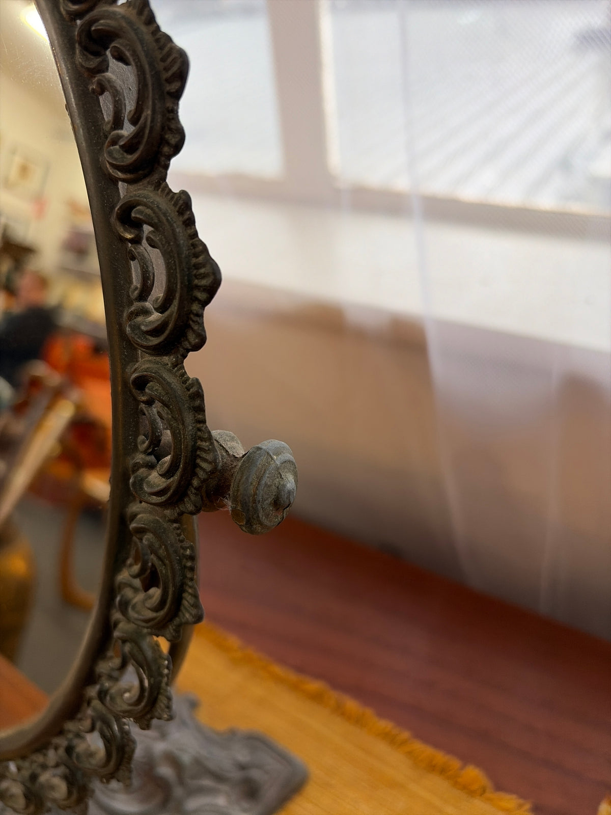 Vintage Ornate Cast Brass Rococo Swing Dressing Table Mirror – 51cm
