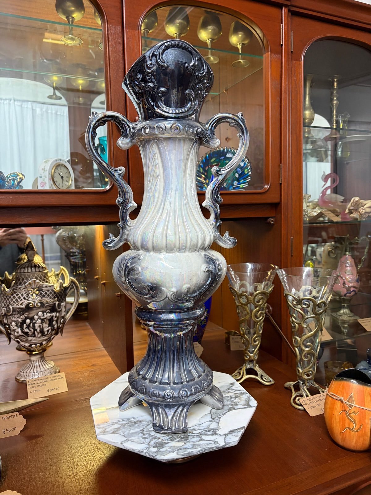 Vintage lustreware vase Taiwan mid 20th century Tall