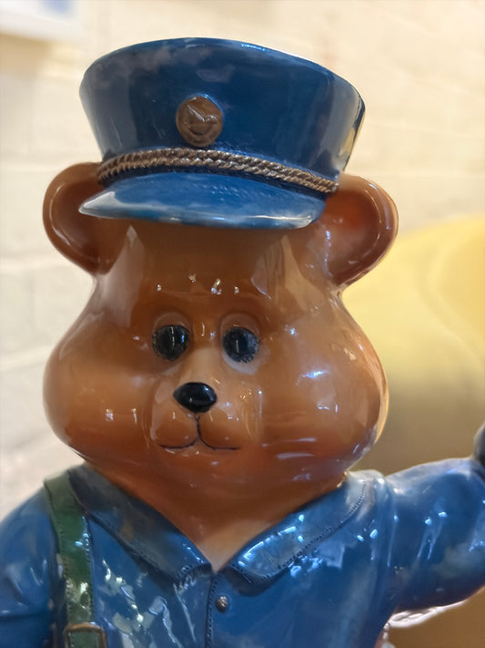 Vintage Postman Bear Figurine – Mail Carrier with Satchel – 22 cm
