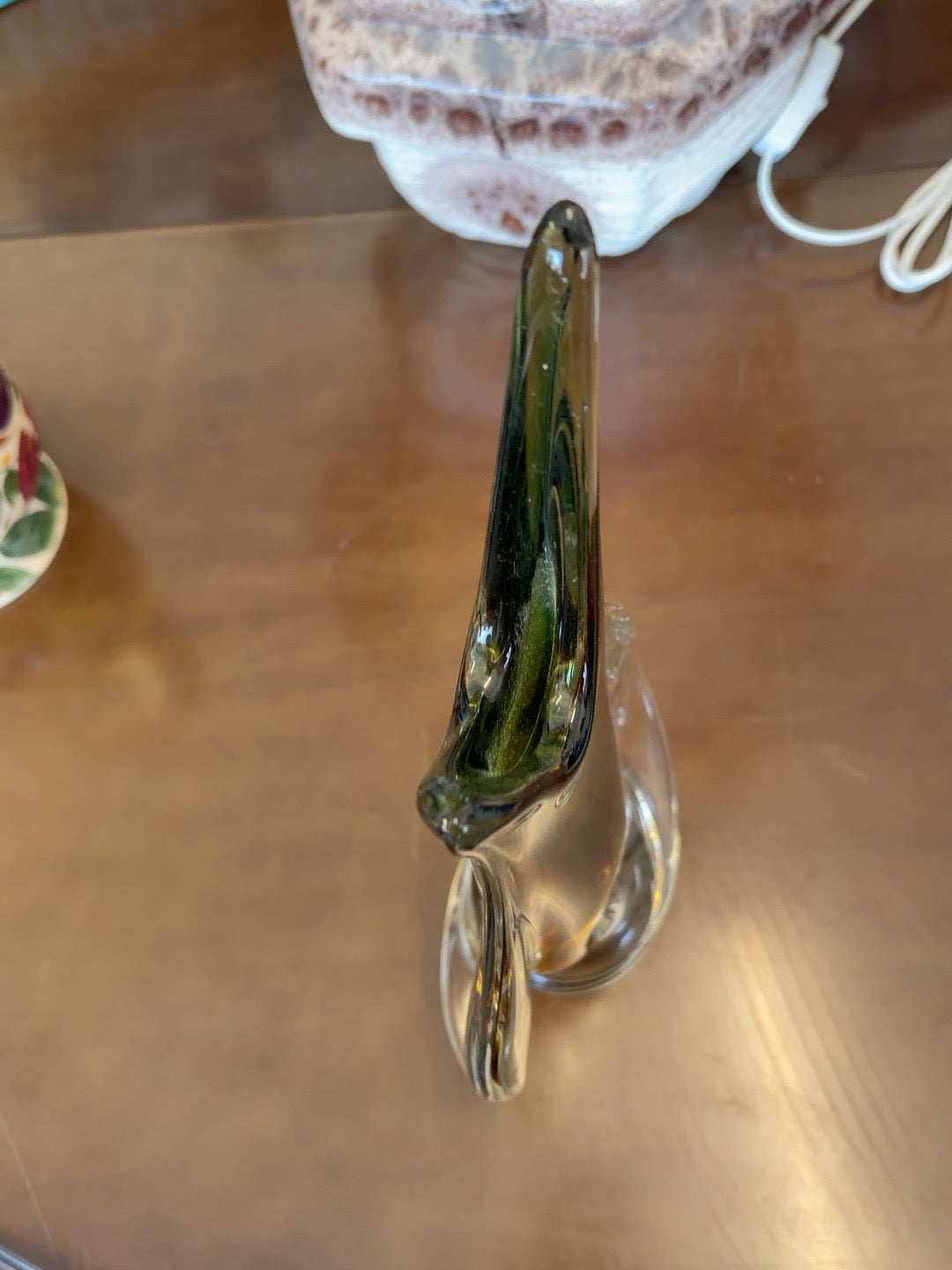 Vintage Italian Murano-Attributed Sommerso Art Glass Sculpture – Green & Amber – c.1960s–70s
