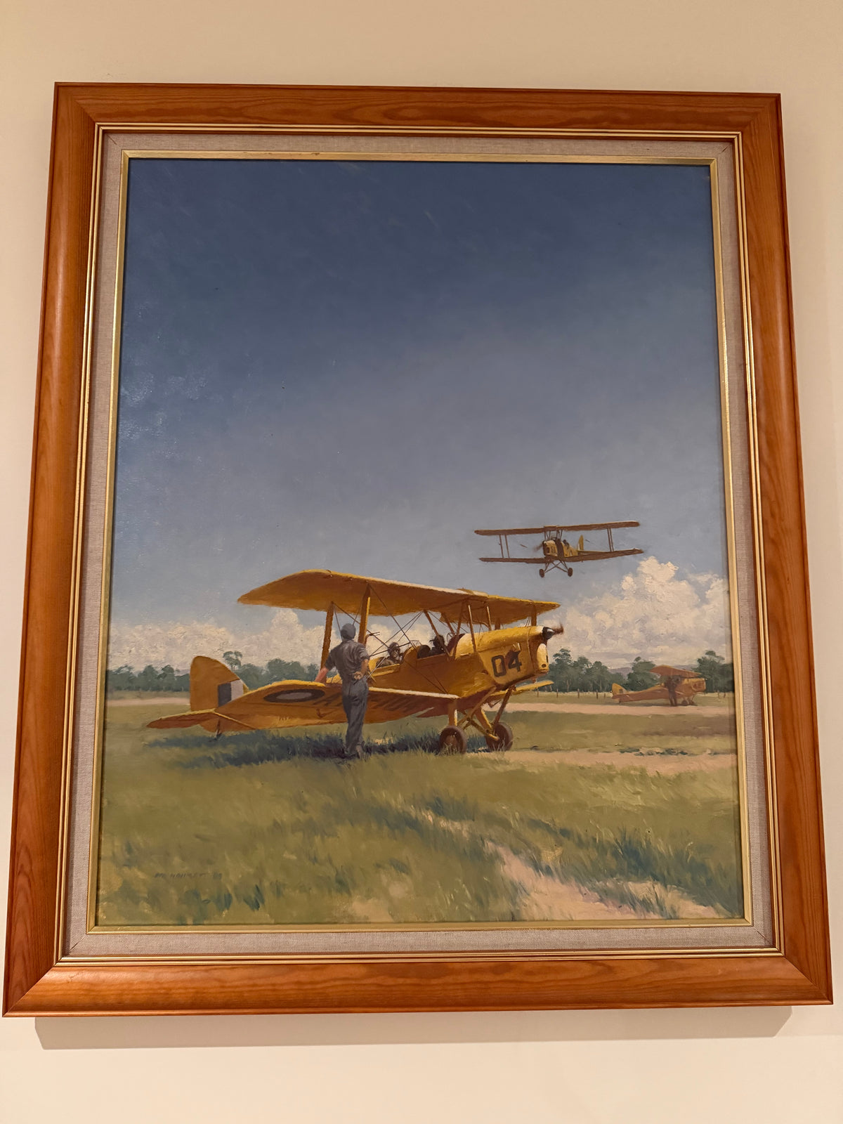 Ray Honisett Original Tiger Moth Aviation Painting – 1989
