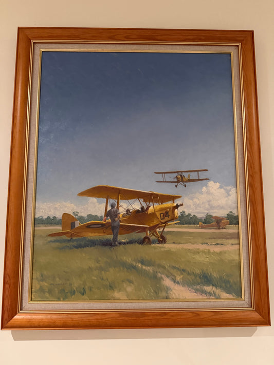 Ray Honisett Original Tiger Moth Aviation Painting – 1989