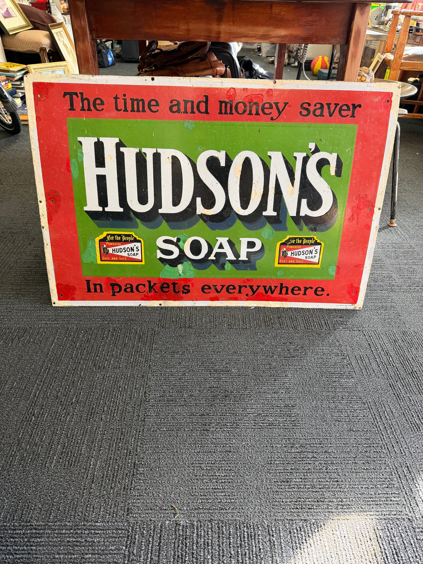 Vintage Hudson’s Soap Porcelain Enamel Advertising Sign | c1920s–1940s | 92 x 62cm