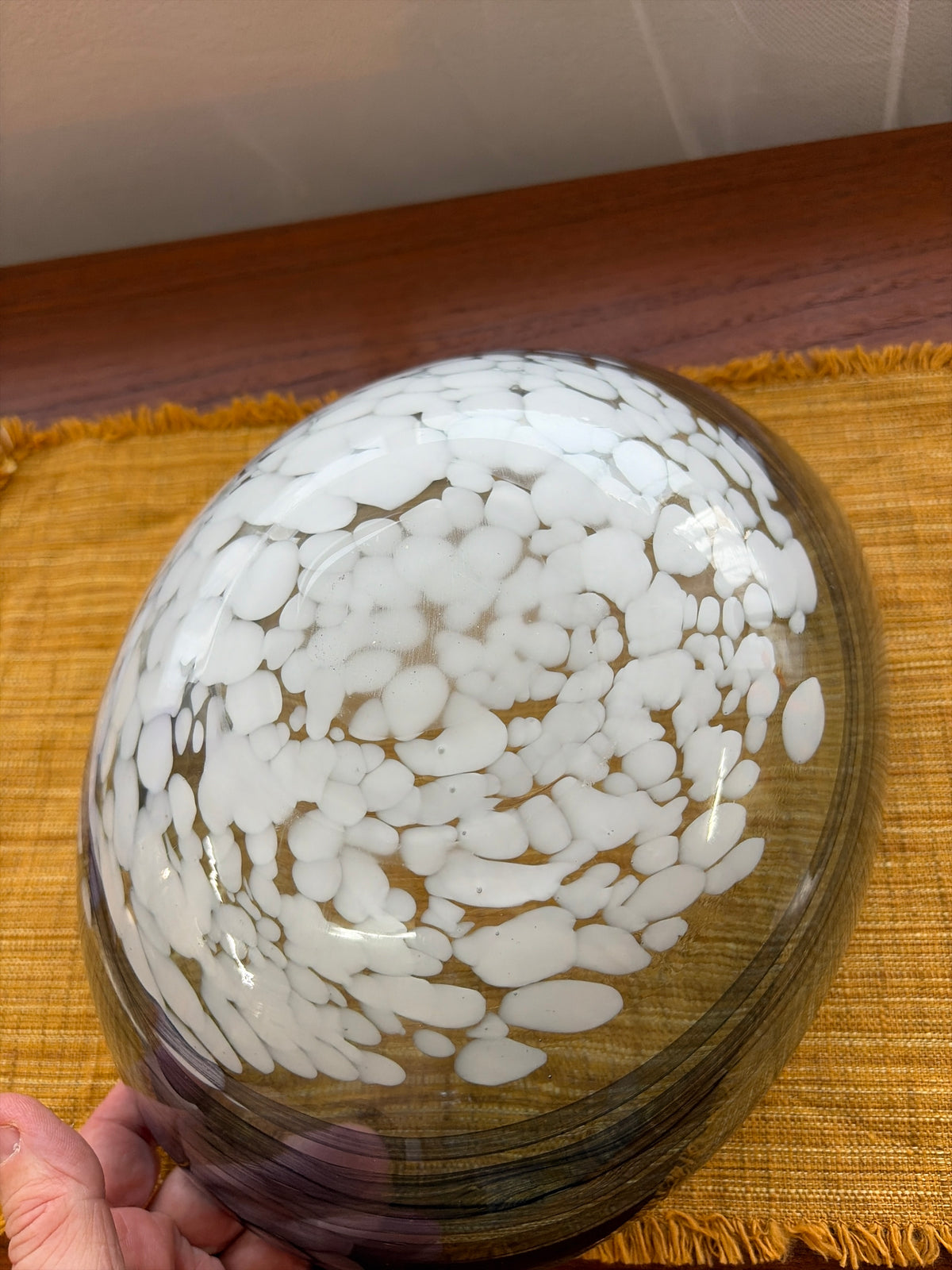Large Vintage Czech Art Glass Freeform Bowl – Smoky Blue & White, Mid-Late 20th Century