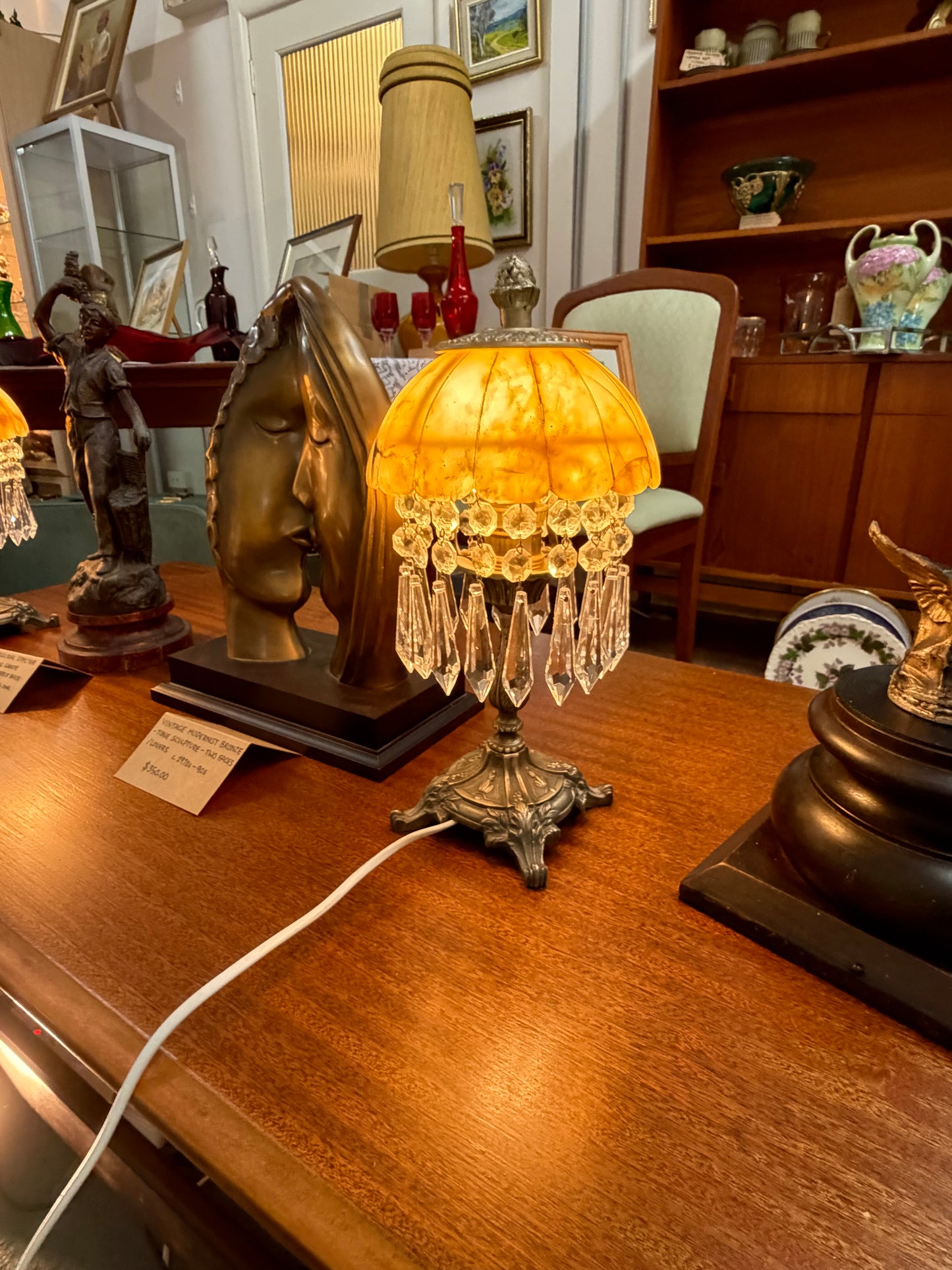 Art Noveau Alabaster Lamps with bronze base - Pair
