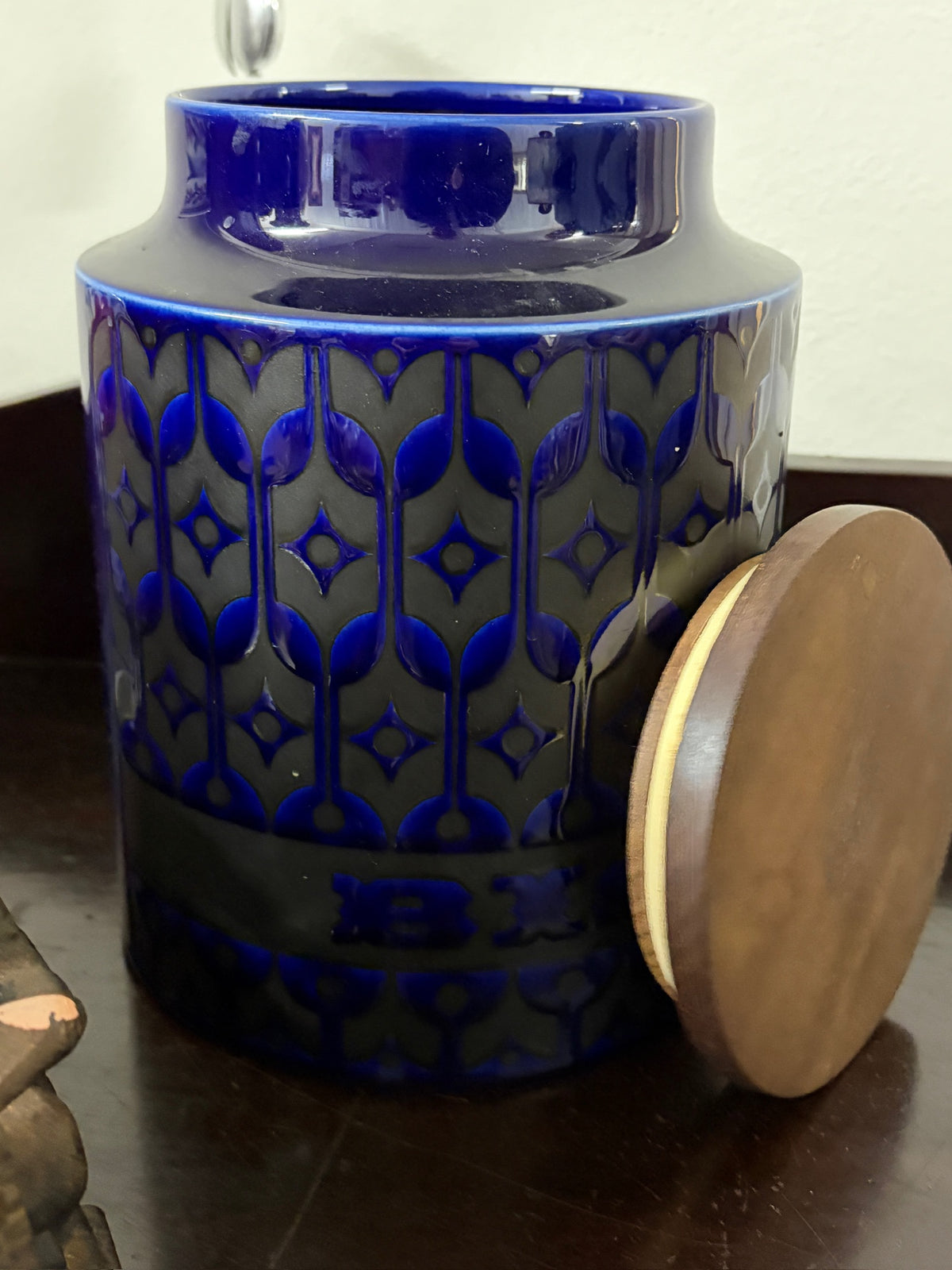 Lidded Hornsea England Jar 20cm Blue Ceramic