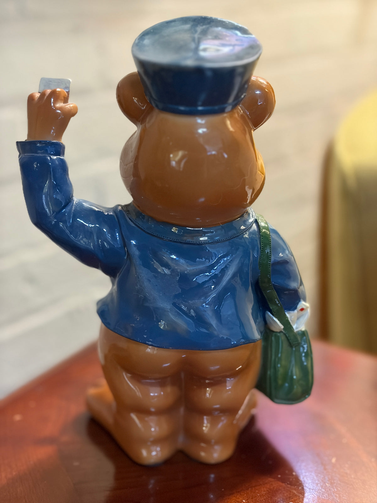 Vintage Postman Bear Figurine – Mail Carrier with Satchel – 22 cm