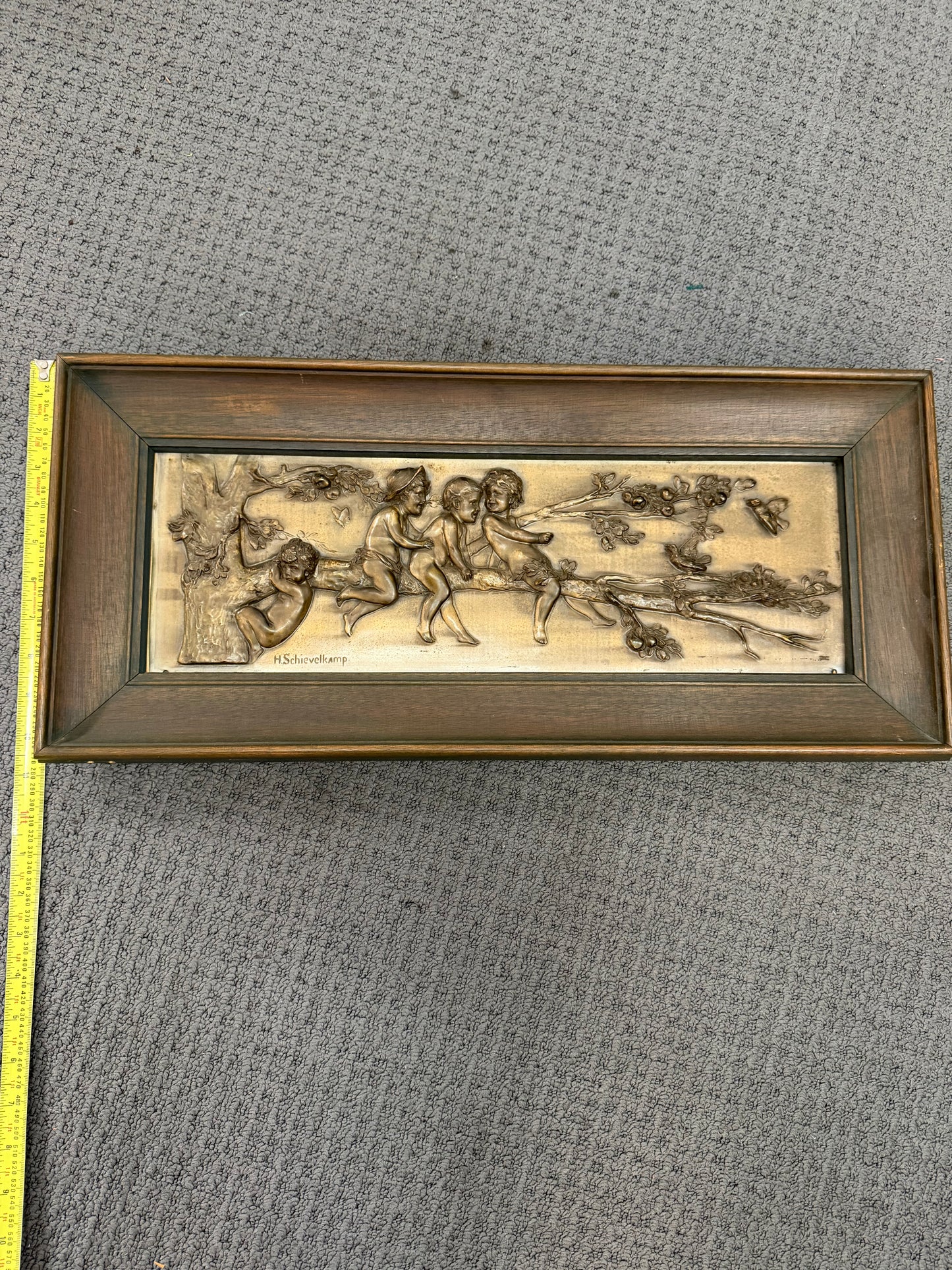 Antique WMF Jugendstil Relief Plaque by Hermann Schievelkamp c.1900 – Framed German Art Nouveau Wall Panel