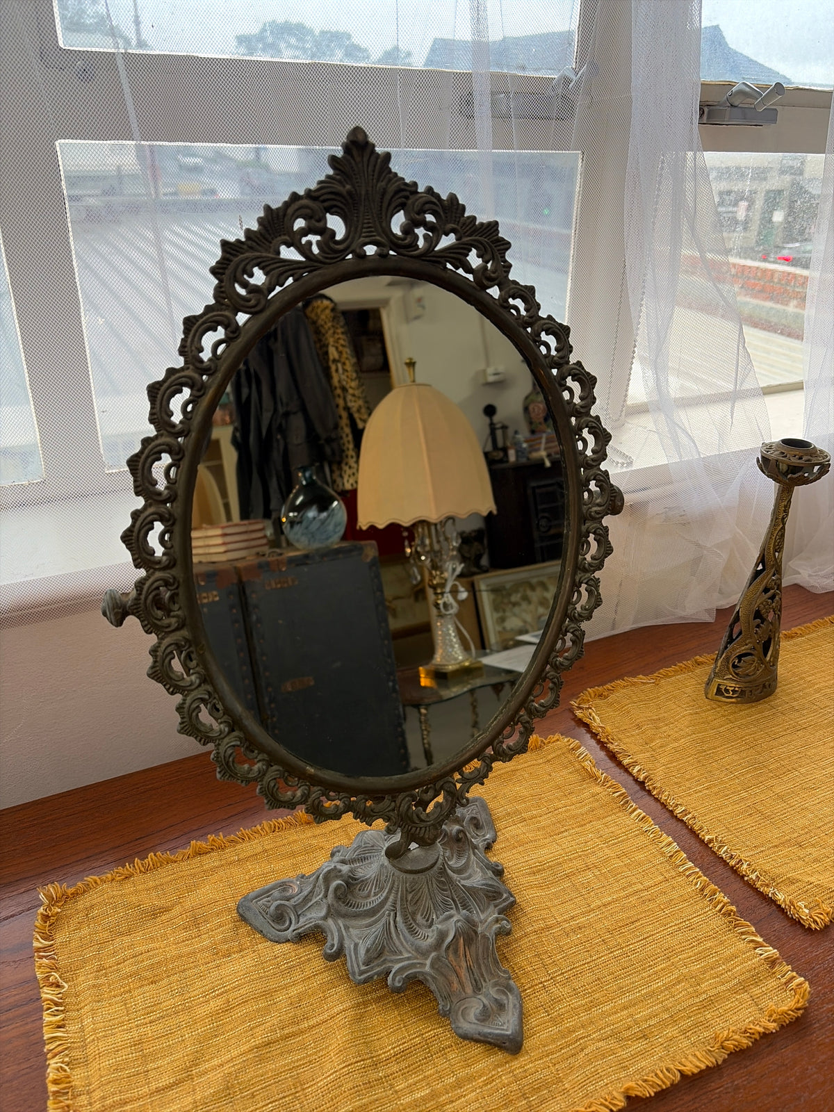 Vintage Ornate Cast Brass Rococo Swing Dressing Table Mirror – 51cm