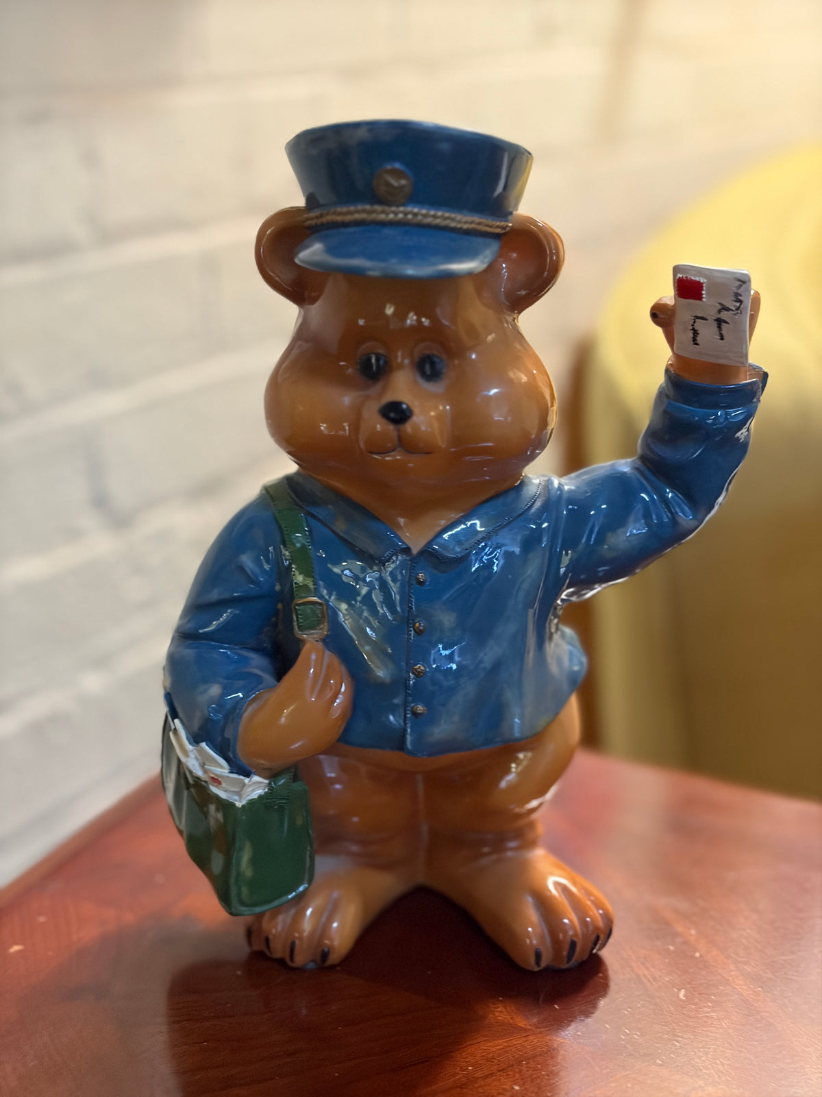 Vintage Postman Bear Figurine – Mail Carrier with Satchel – 22 cm