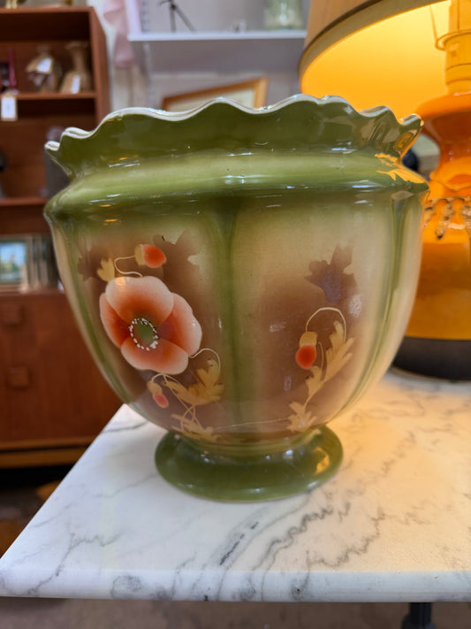 Green Hand Painted Jardinière Cache Pot | G&S Albany & Harvey | Floral Art Pottery | c.1900–1920