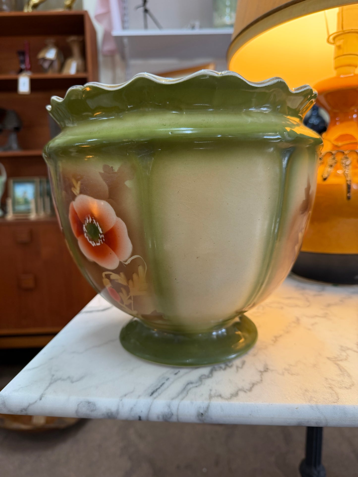Green Hand Painted Jardinière Cache Pot | G&S Albany & Harvey | Floral Art Pottery | c.1900–1920