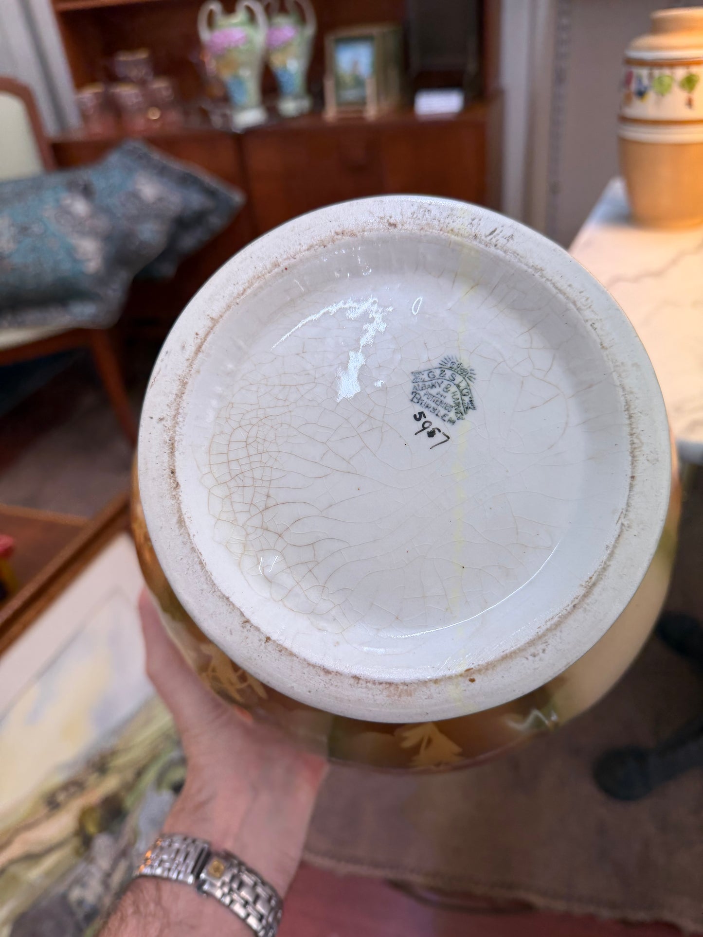 Green Hand Painted Jardinière Cache Pot | G&S Albany & Harvey | Floral Art Pottery | c.1900–1920