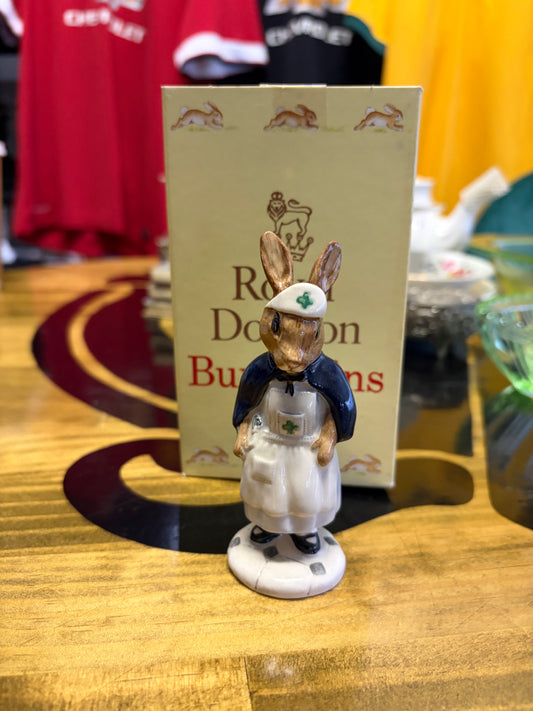 Vintage Royal Doulton Nurse Bunnykins DB74B Green Cross Figurine with Box