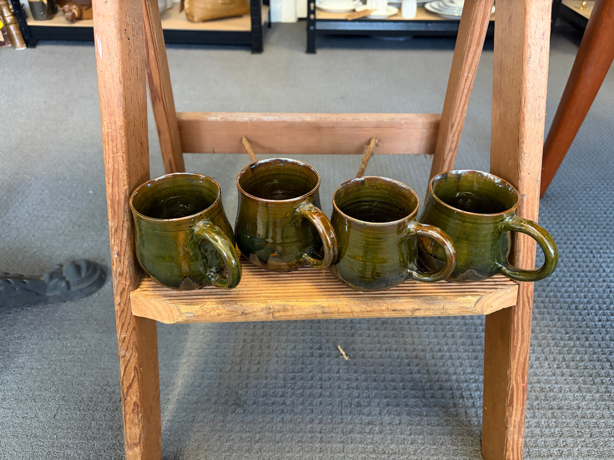 Vintage Jean Atkins Australian Studio Pottery Mugs – Set of 4 | Hand-Thrown Stoneware