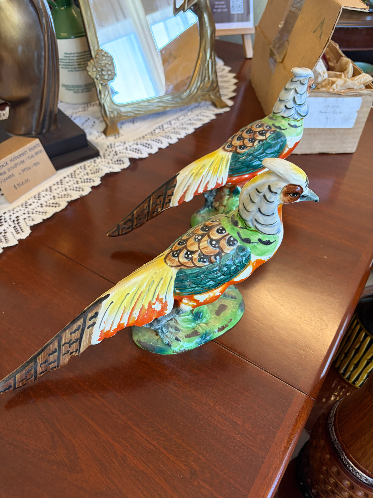 Vintage Japanese Hand-Painted Ceramic Pheasant Figurines – Matching Pai