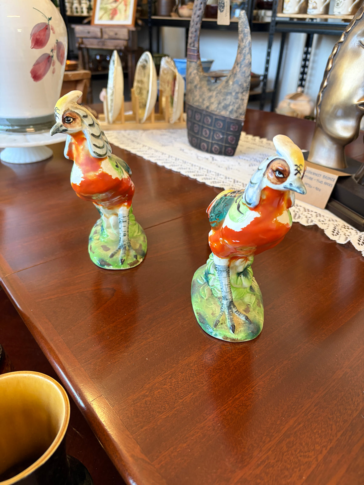 Vintage Japanese Hand-Painted Ceramic Pheasant Figurines – Matching Pai