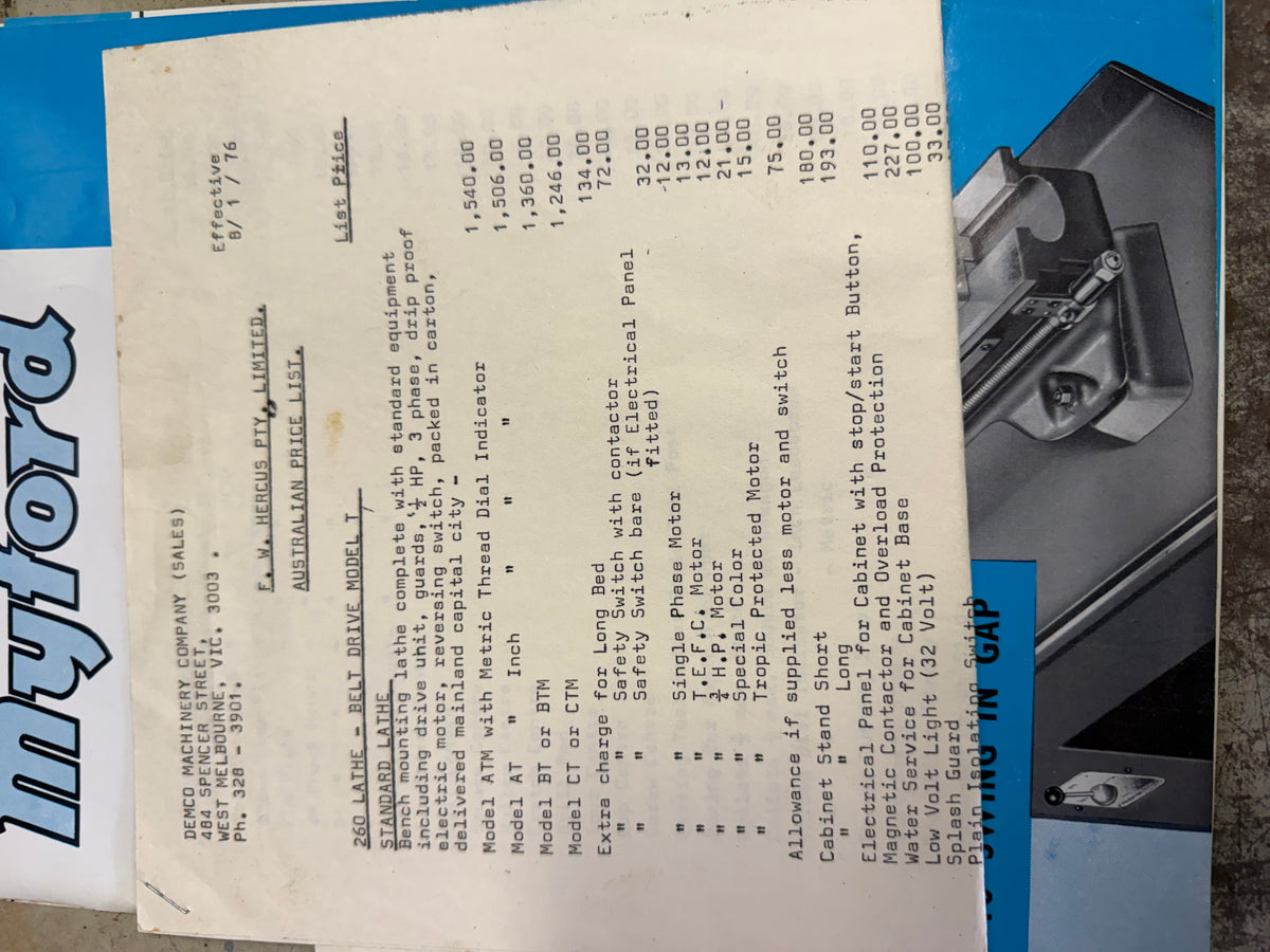 Myford Super 7 Metal Lathe – 1970s – Low Wear – Manuals & Accessories