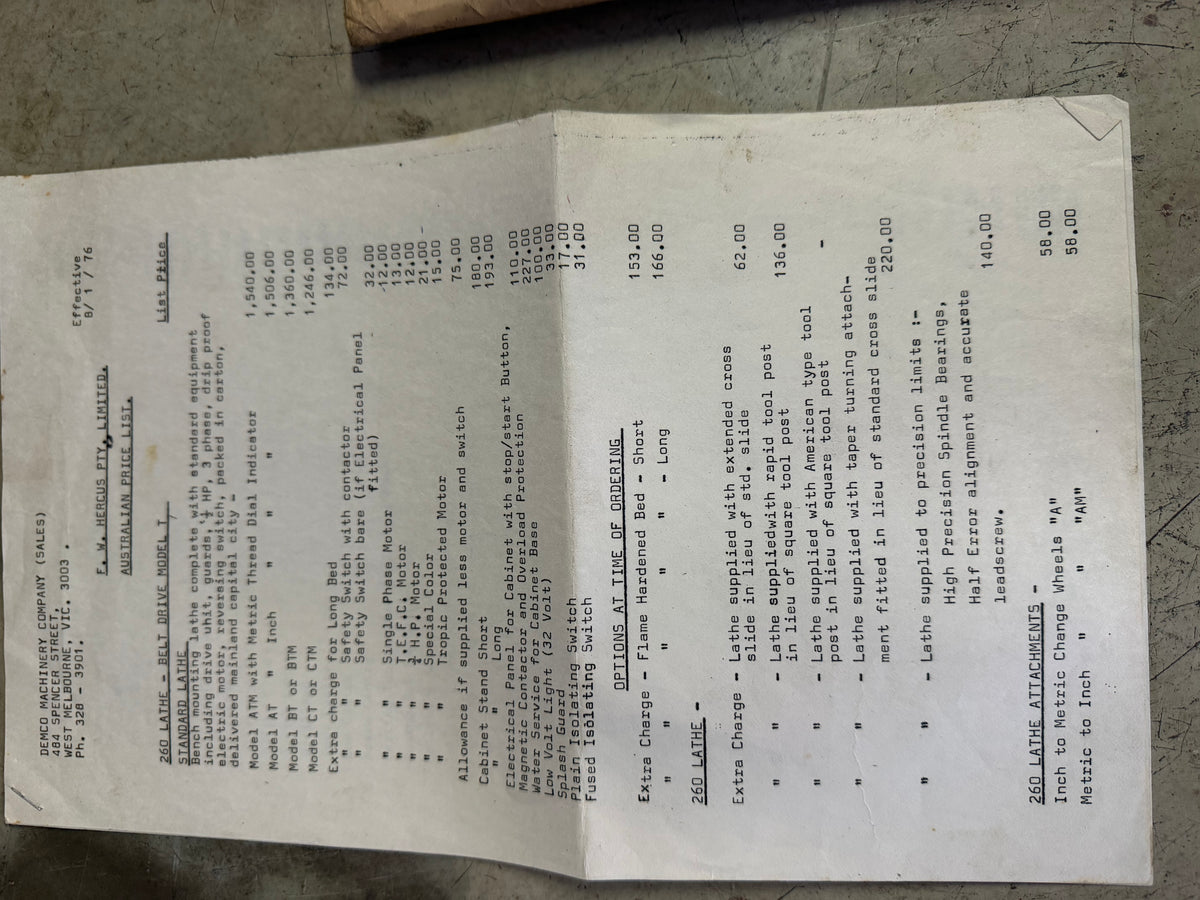 Myford Super 7 Metal Lathe – 1970s – Low Wear – Manuals & Accessories