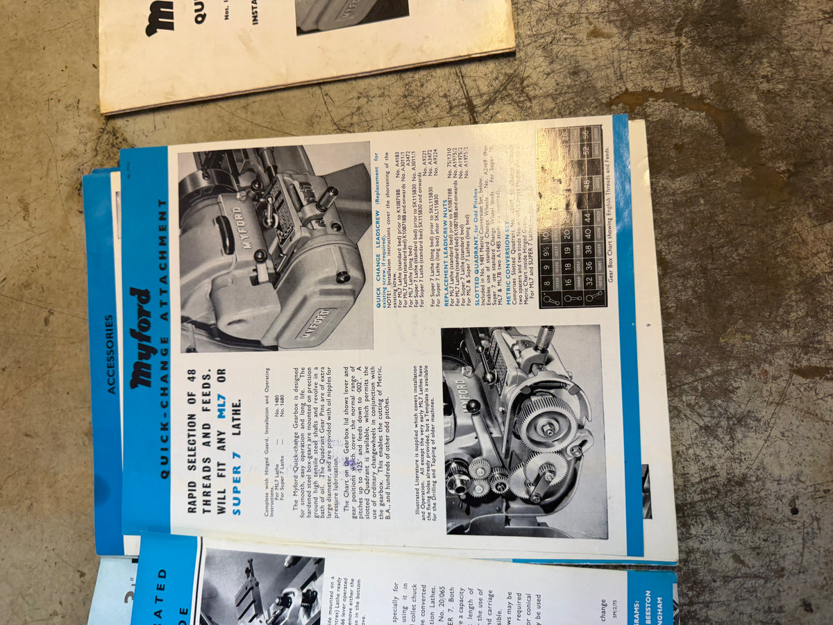 Myford Super 7 Metal Lathe – 1970s – Low Wear – Manuals & Accessories