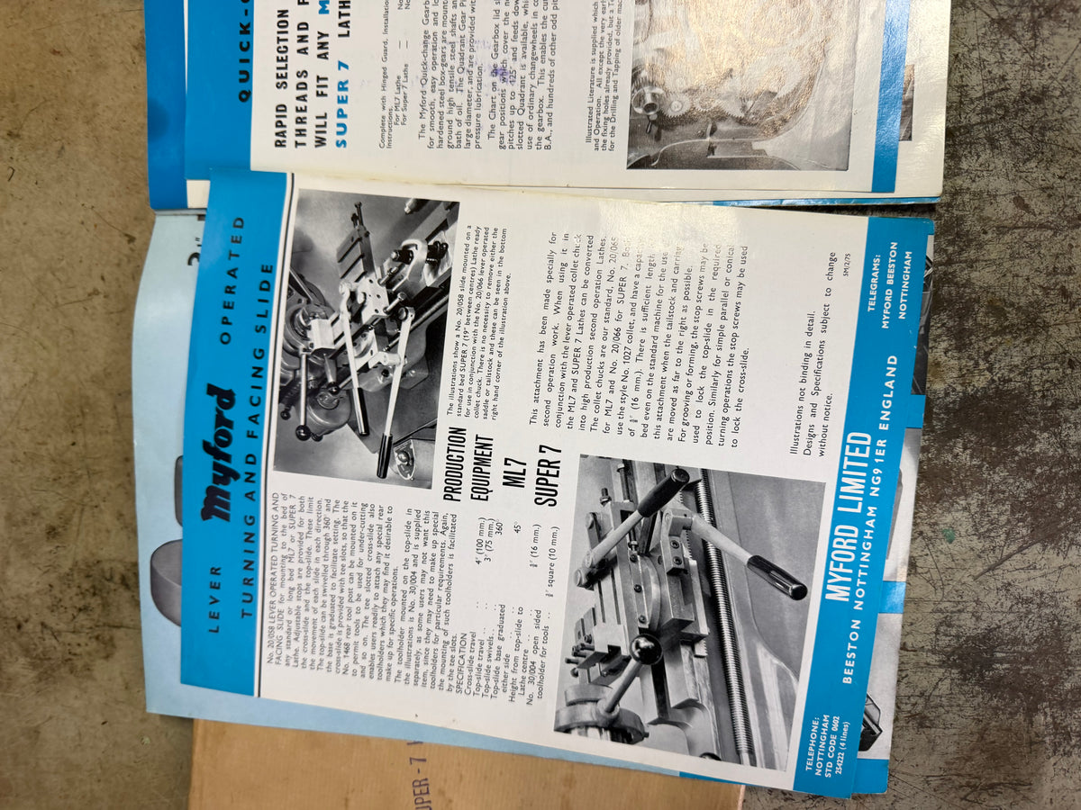 Myford Super 7 Metal Lathe – 1970s – Low Wear – Manuals & Accessories