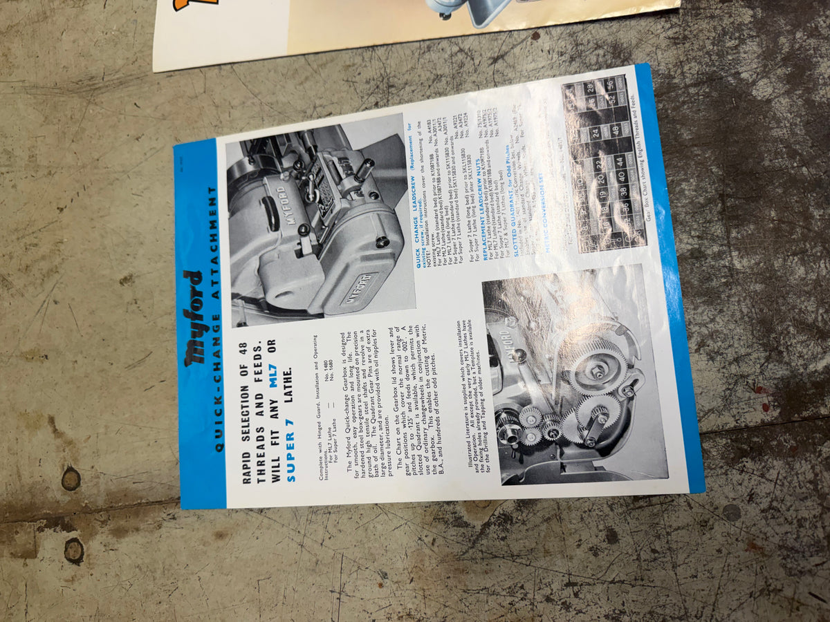 Myford Super 7 Metal Lathe – 1970s – Low Wear – Manuals & Accessories