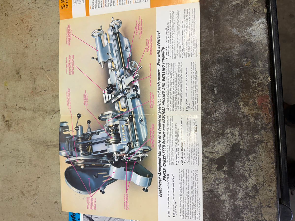 Myford Super 7 Metal Lathe – 1970s – Low Wear – Manuals & Accessories