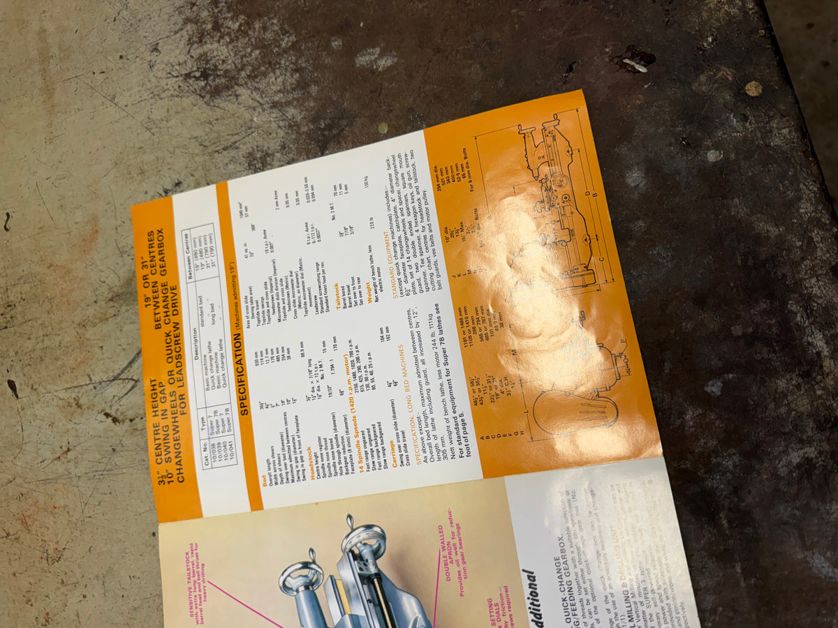 Myford Super 7 Metal Lathe – 1970s – Low Wear – Manuals & Accessories