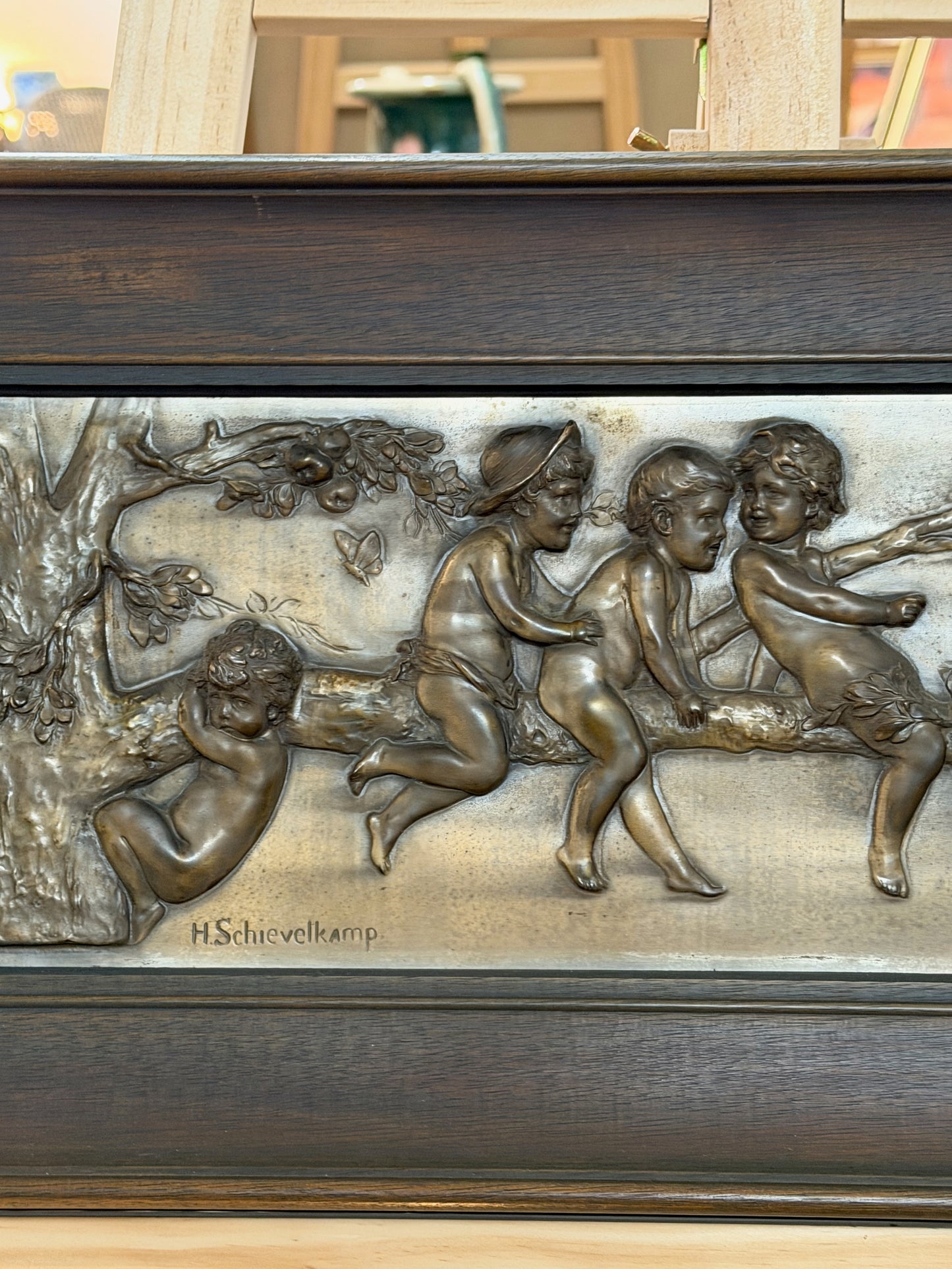 Antique WMF Jugendstil Relief Plaque by Hermann Schievelkamp c.1900 – Framed German Art Nouveau Wall Panel