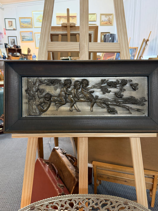 Antique WMF Jugendstil Relief Plaque by Hermann Schievelkamp c.1900 – Framed German Art Nouveau Wall Panel