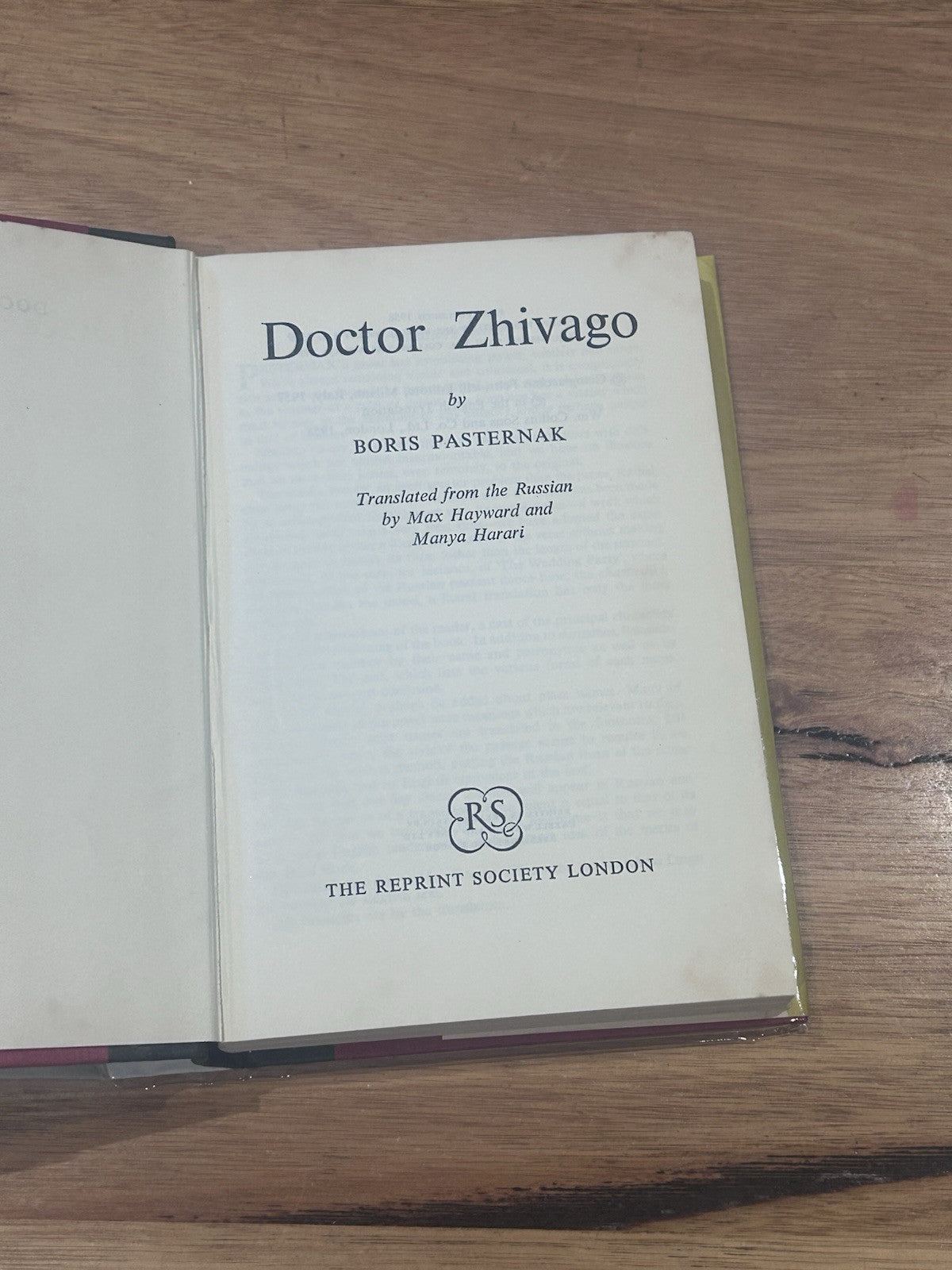 Doctor Zhivago by Boris Pasternak The Reprint Society Historical Romance Women