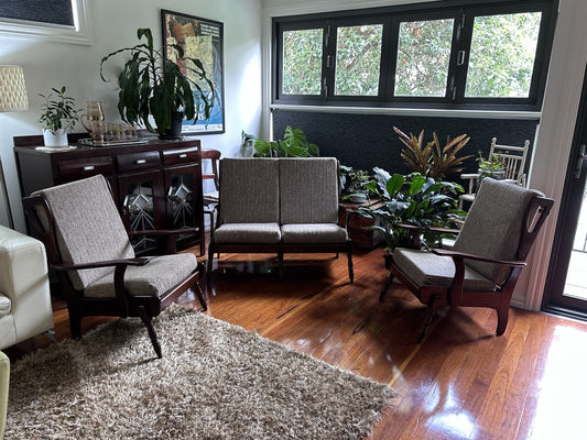 Mid Century Retro Vintage 1950's Three Piece Lounge Suite, Everett woodcraft